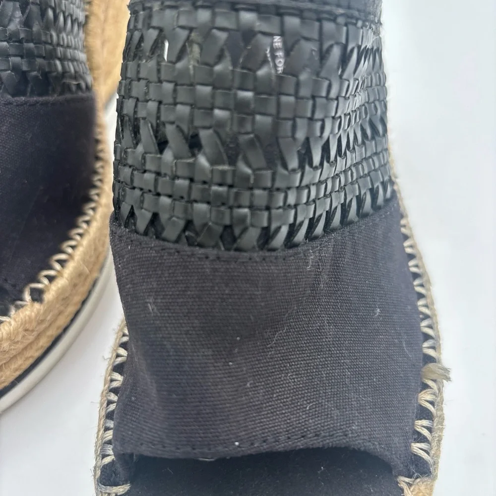 TOMS Black Woven Wedges with‎ Tan Espadrille